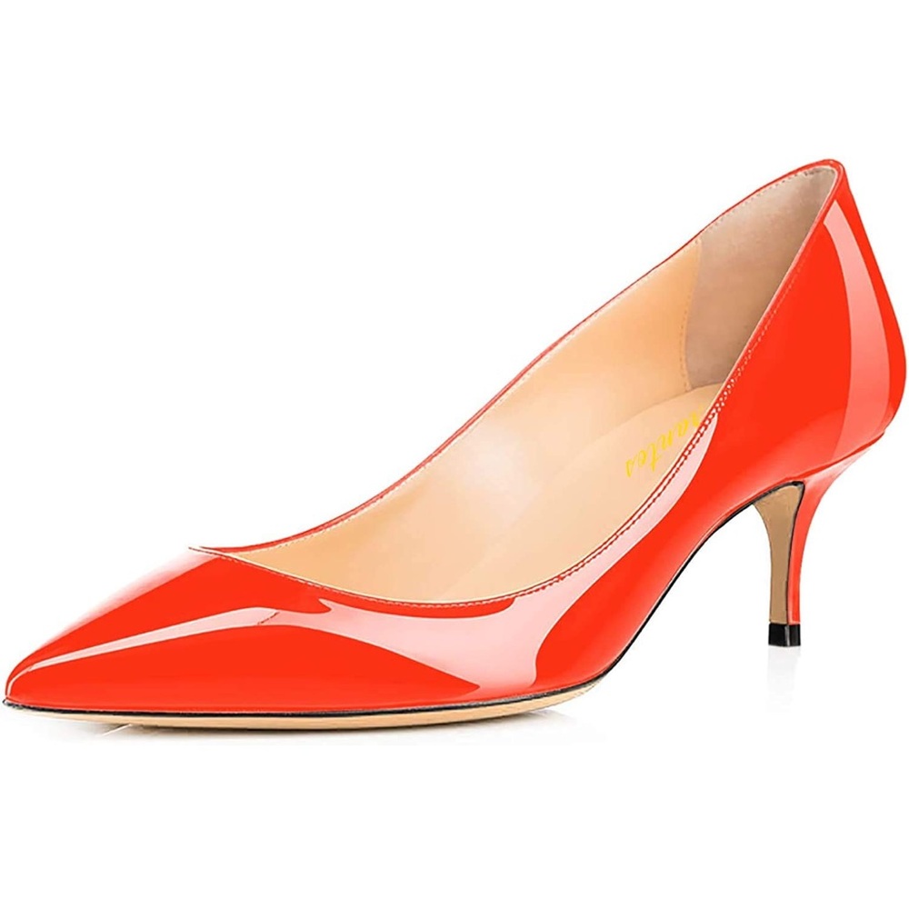 Women Fashion Pointed Toe Slip On Comfort Basic Kitten Heel Pumps Shoes